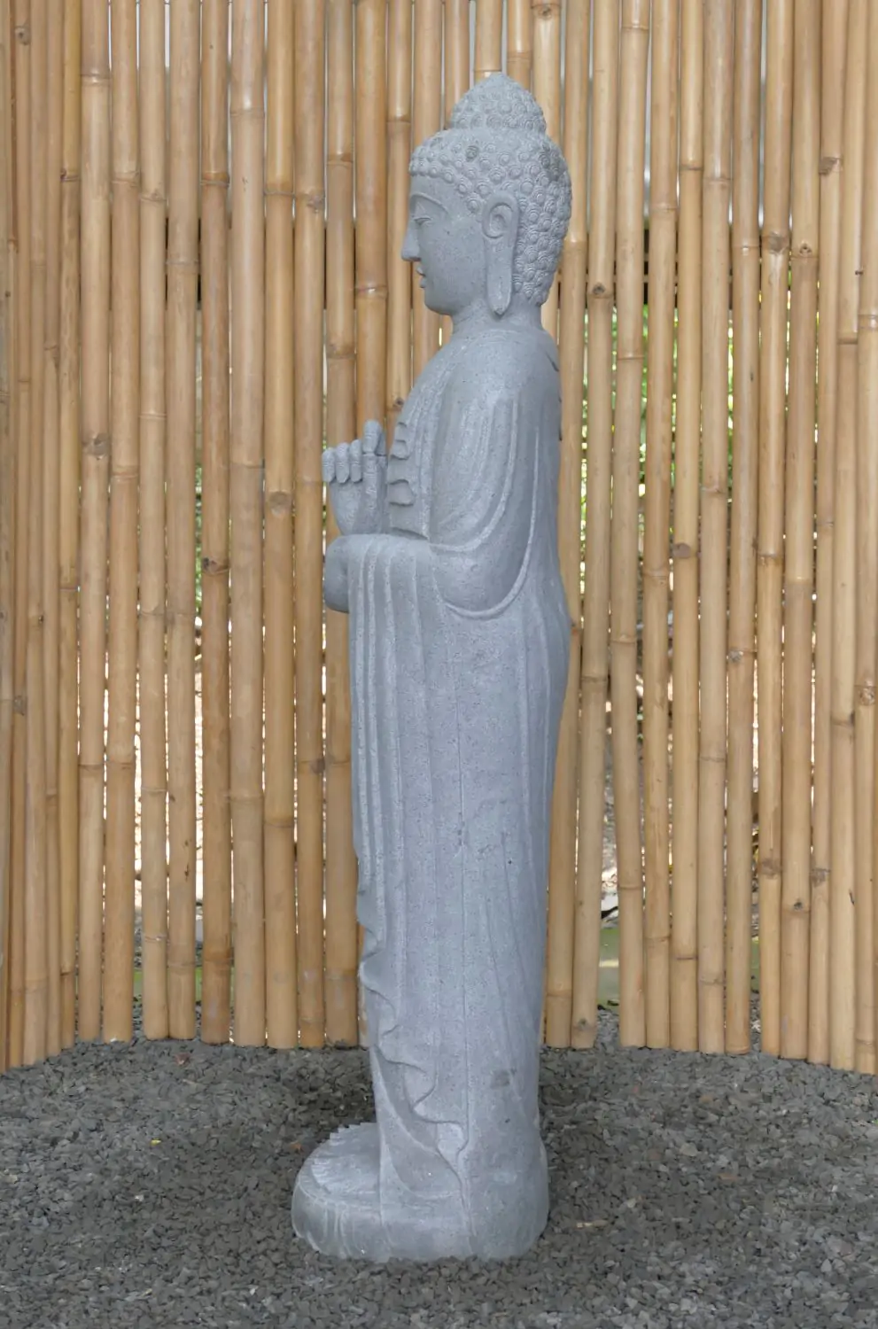  Product image 3 of the product “Standing Buddha made of Riverstone in Dharmachakra position - gesture of wheel of the teaching of Dharma. About 143cm height ”